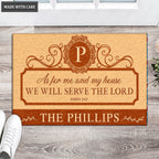 Personalized Orange And Tan As For Me And My House Doormat
