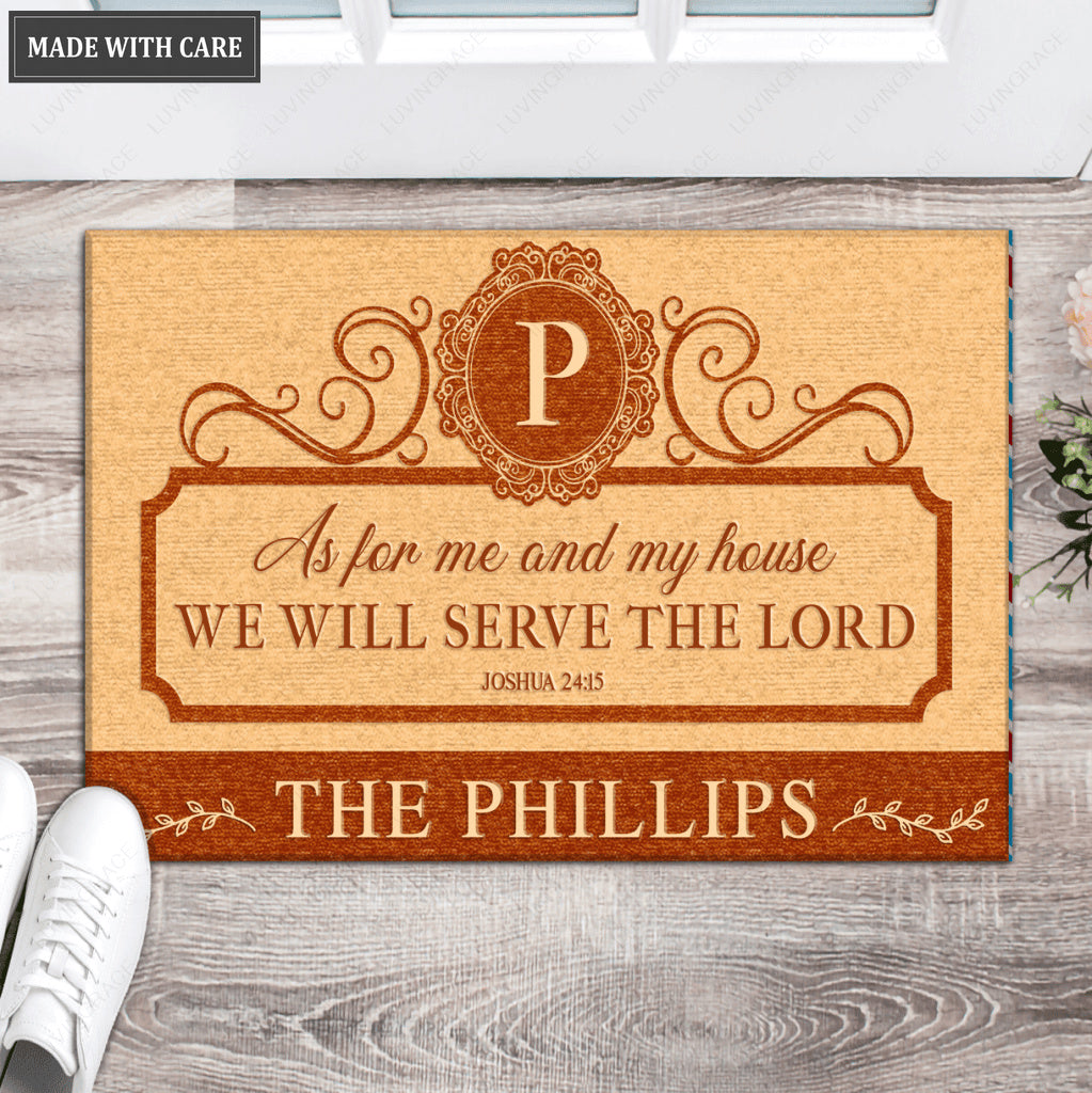 Personalized Orange And Tan As For Me And My House Doormat