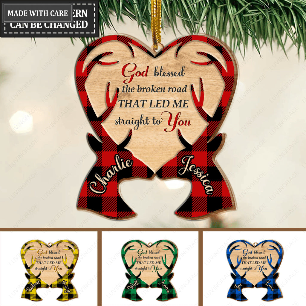 Christmas Deer Couple God Blessed Personalized Wooden Ornament
