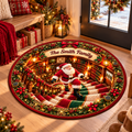 3D Personalized Christmas Santa Staircase Round Rug