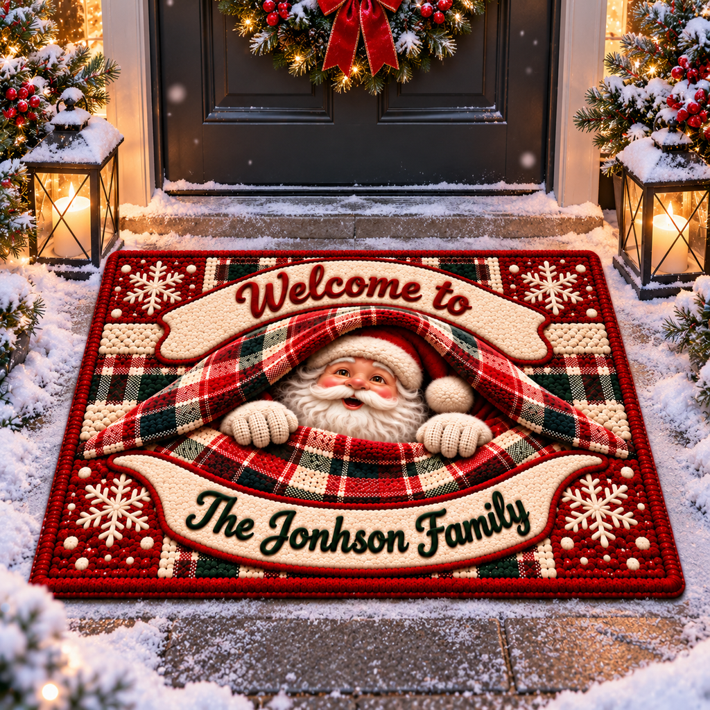 Santa Claus Christmas Family Welcome Decor - Personalized Doormat