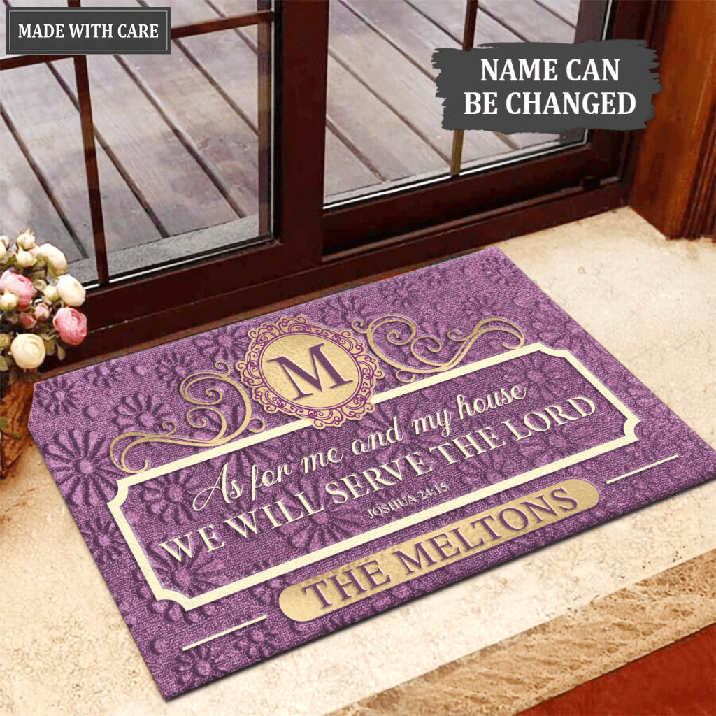 Purple Confetti Daisy Serve The Lord Personalized Doormat