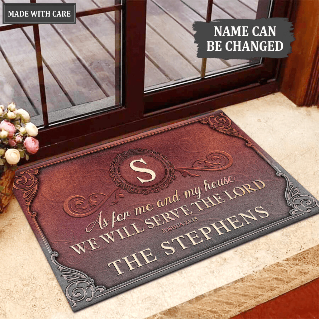 Classic Monogram Serve The Lord Personalized Doormat