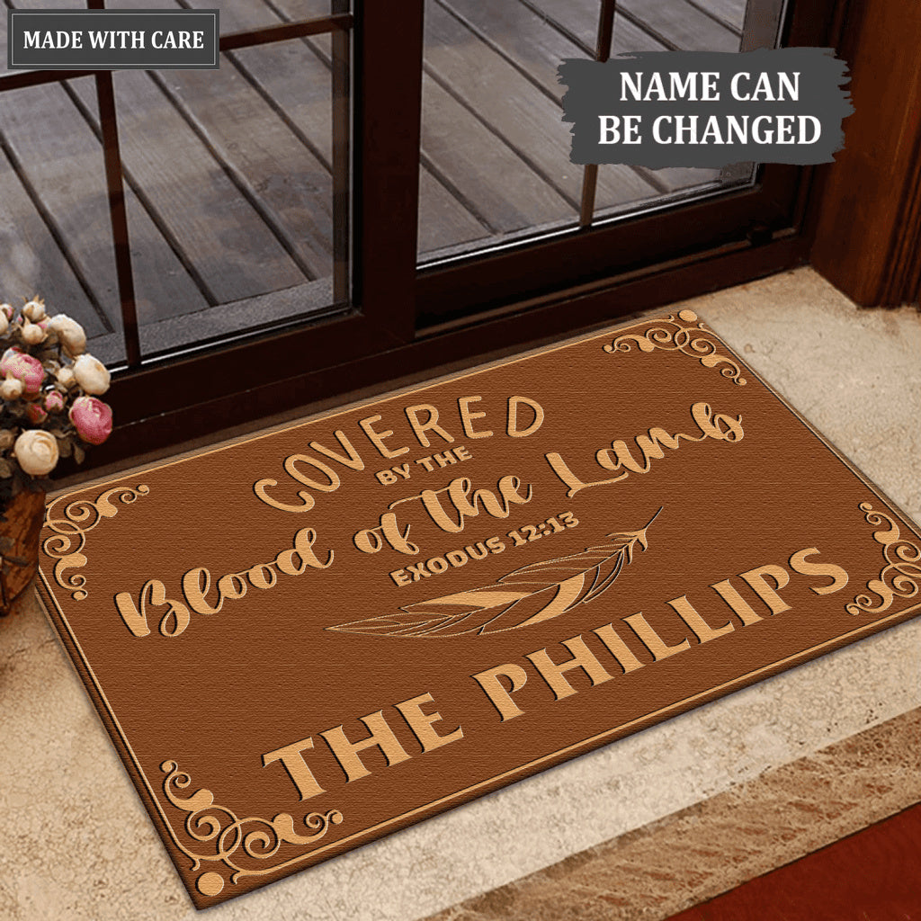 Personalized Covered By The Blood Of The Lamb Feather Doormat