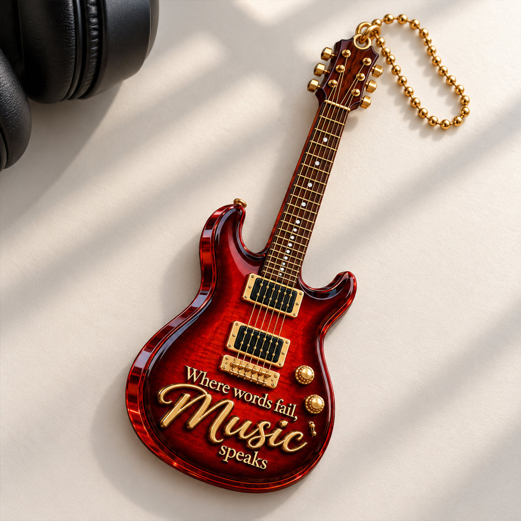 Where Words Fail Music Speaks – 3D Guitar Ornament