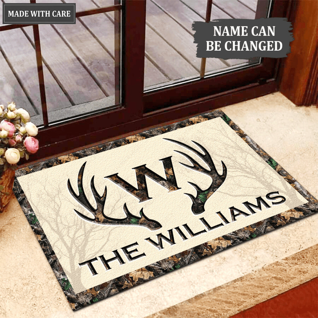 Deer Antlers Camo Family Monogram Personalized Doormat