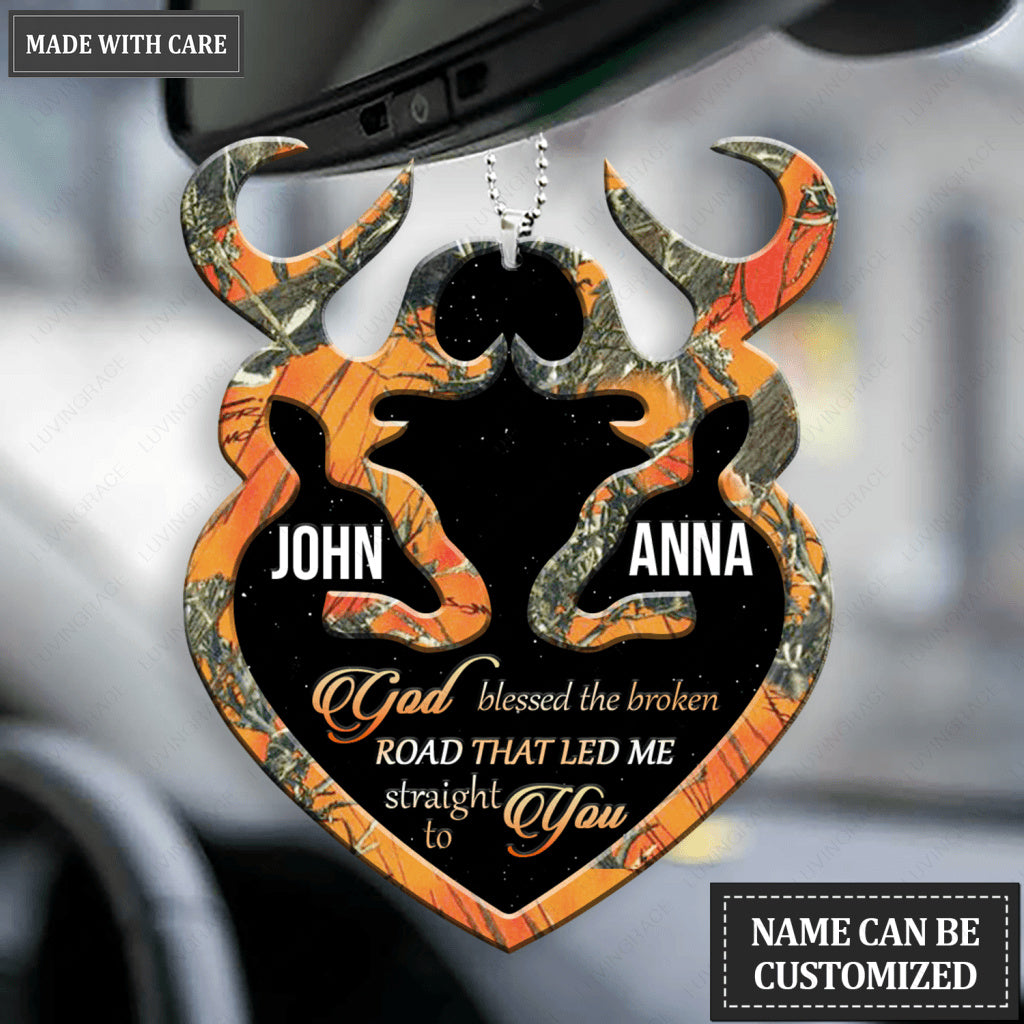 Orange Camo Personalized Buck And Doe God Blessed Ornament