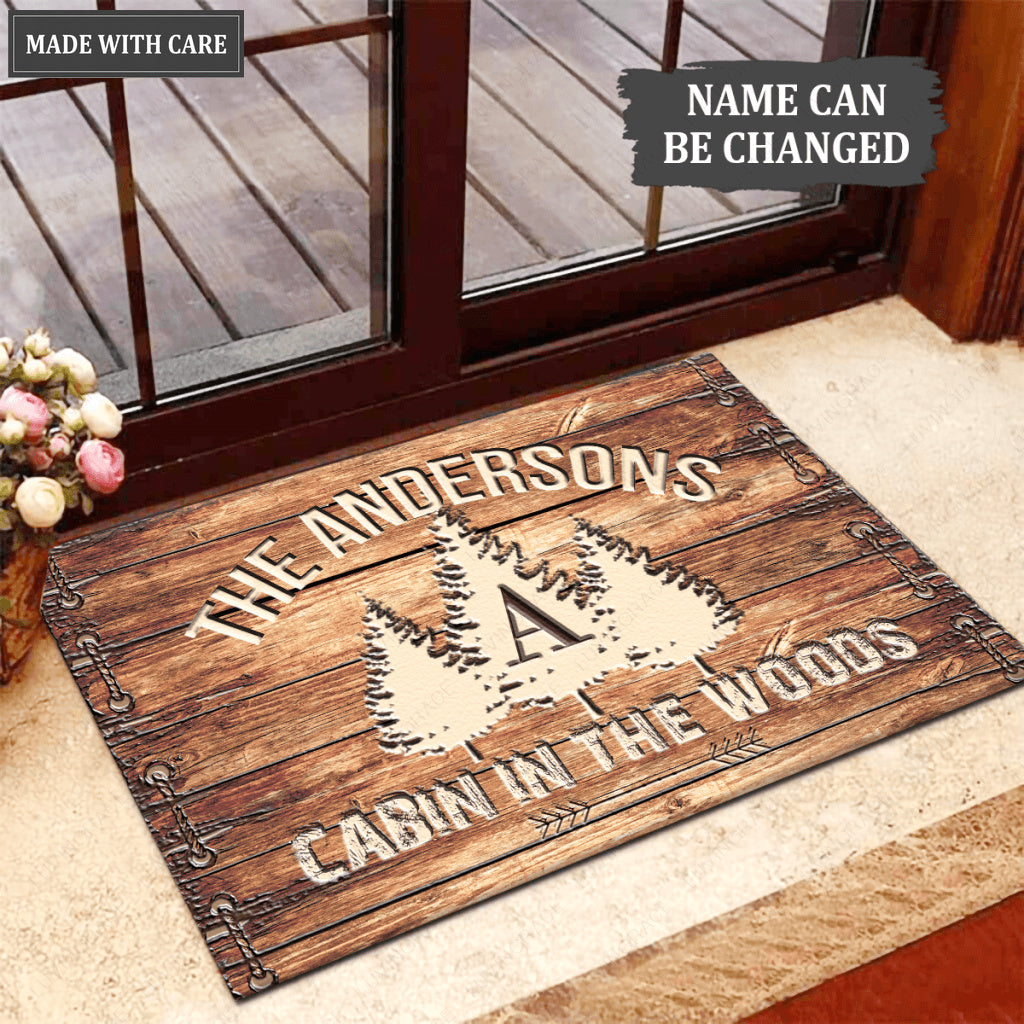 Personalized Rustic Country Family Name Cabin In The Woods Doormat