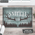 Personalized Rustic Country Family Name Deer Antlers Doormat