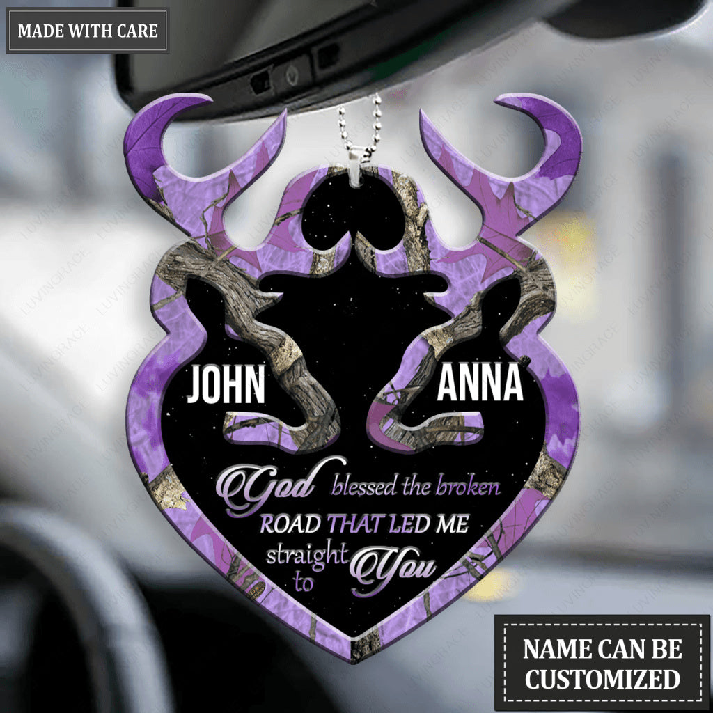 Purple Camo Personalized Buck And Doe God Blessed Ornament
