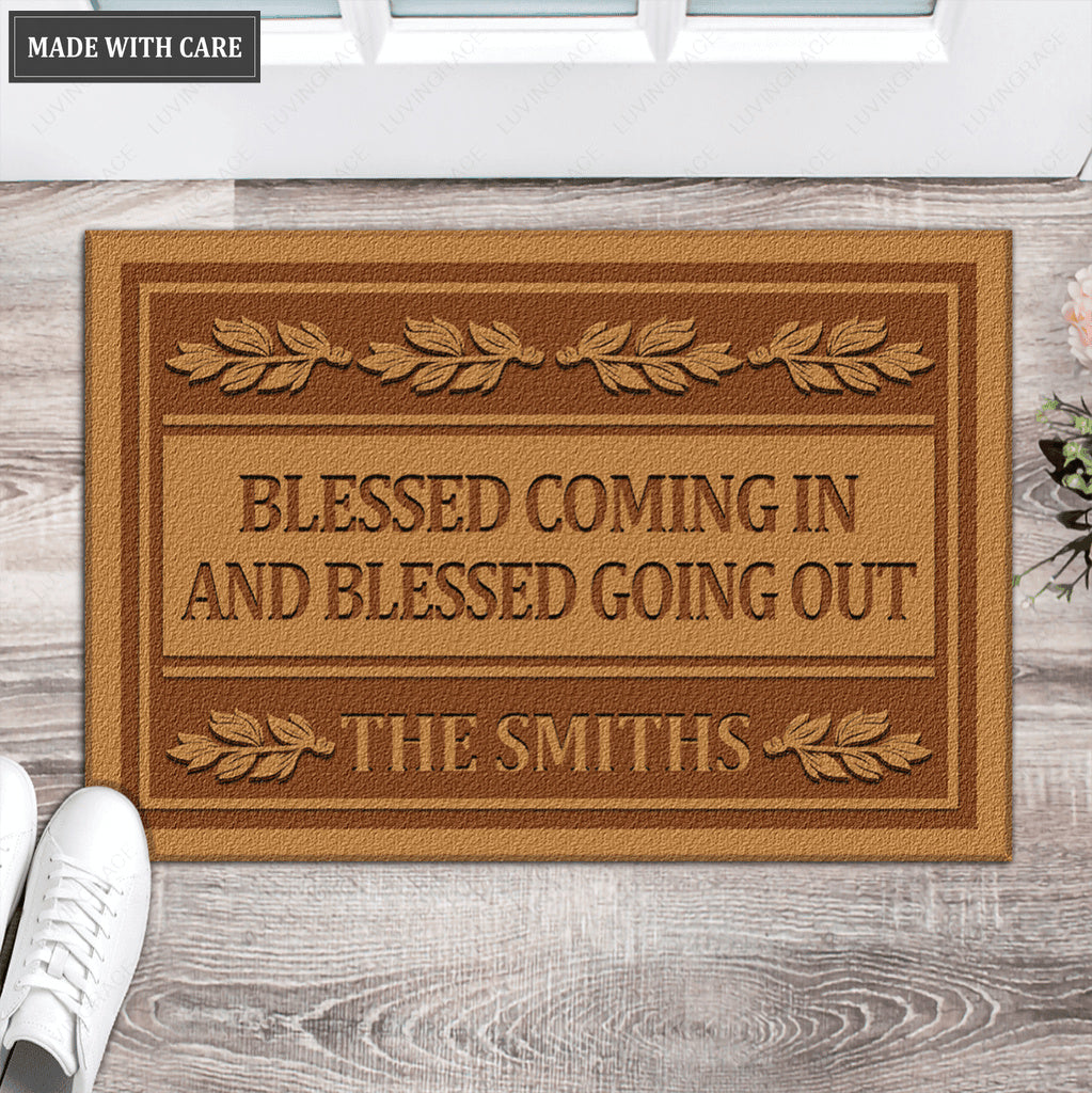Blessed Coming In and Going Out Christian Gifts Personalized Doormat