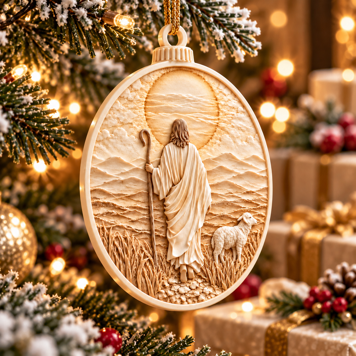 3D Raised Jesus The Good Shepherd Ornament – Christian Gift