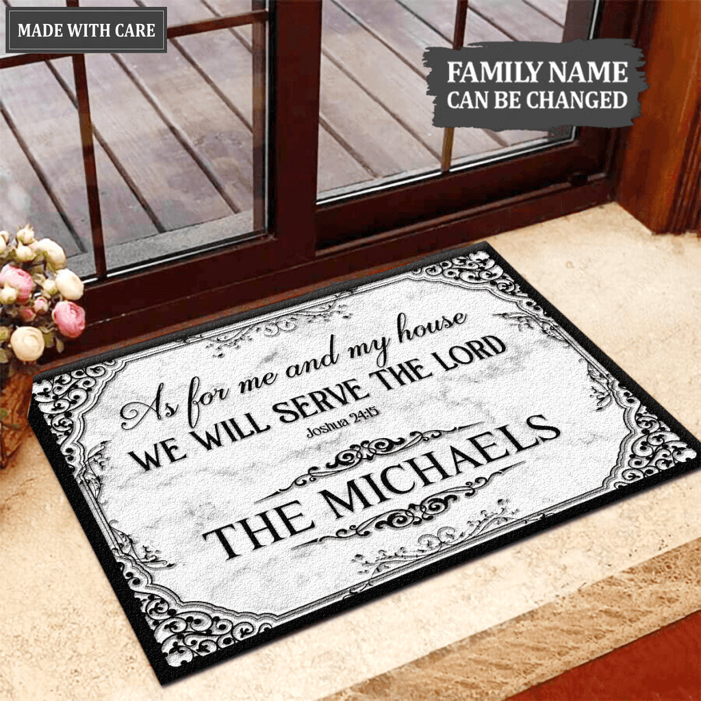 Gray Marble Serve The Lord Personalized Doormat