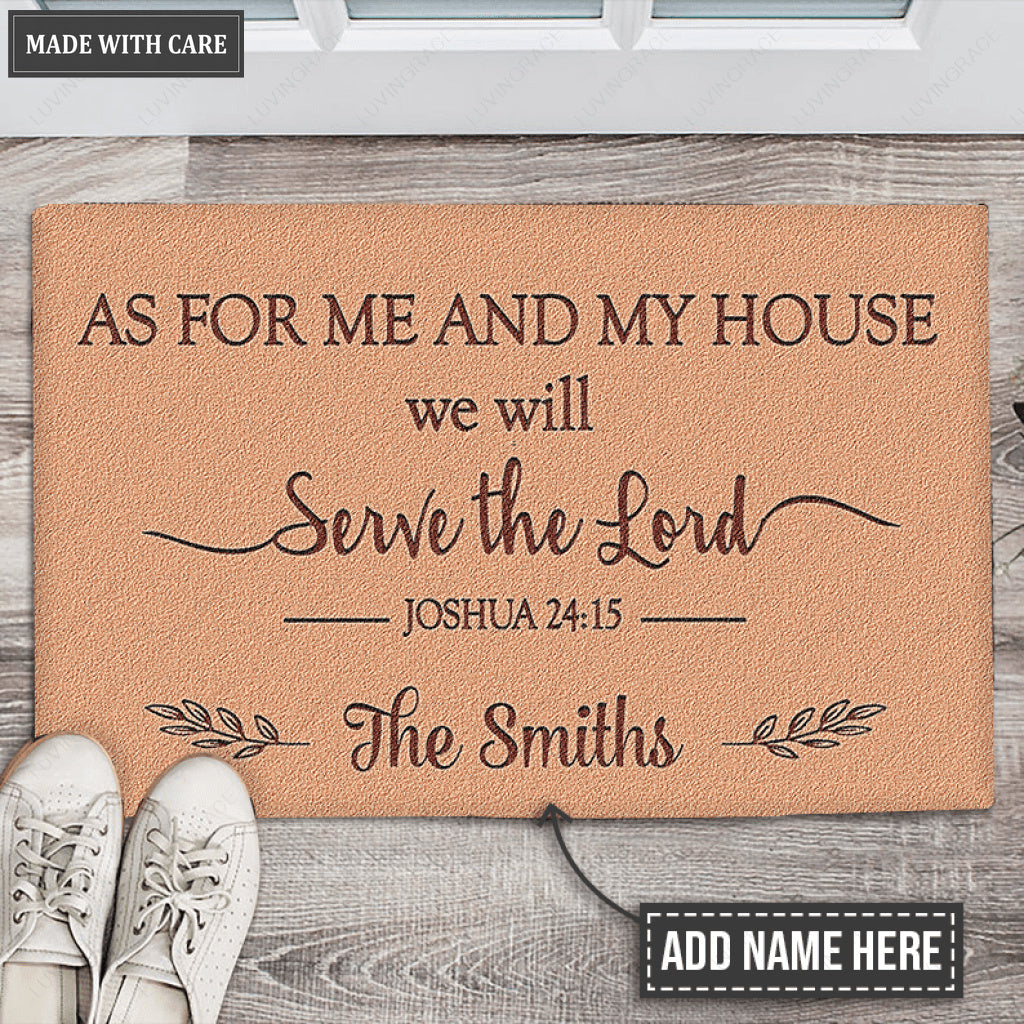 As For Me And My House We Shall Serve the Lord Personalized Doormat
