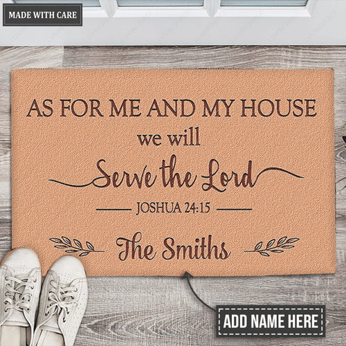 As For Me And My House We Shall Serve the Lord Personalized Doormat