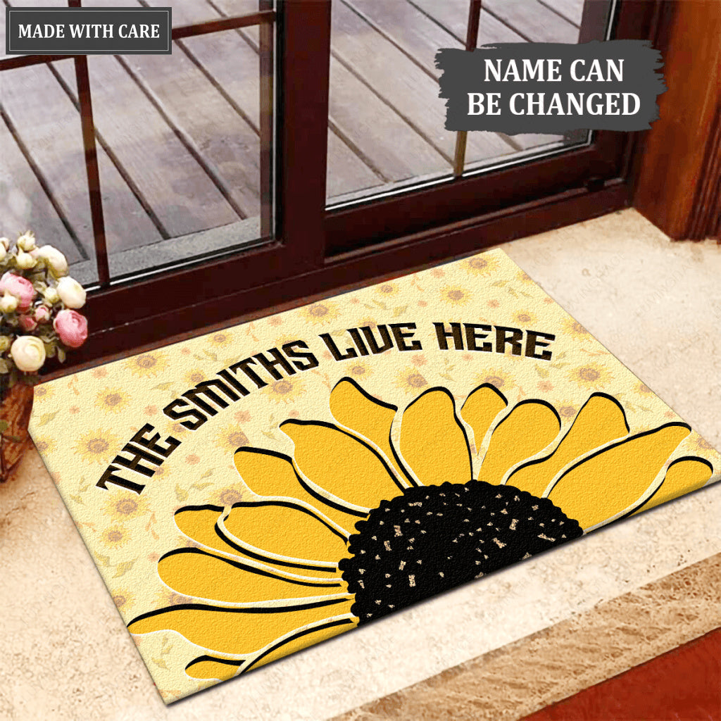Sunflower Family Live Here Personalized Doormat