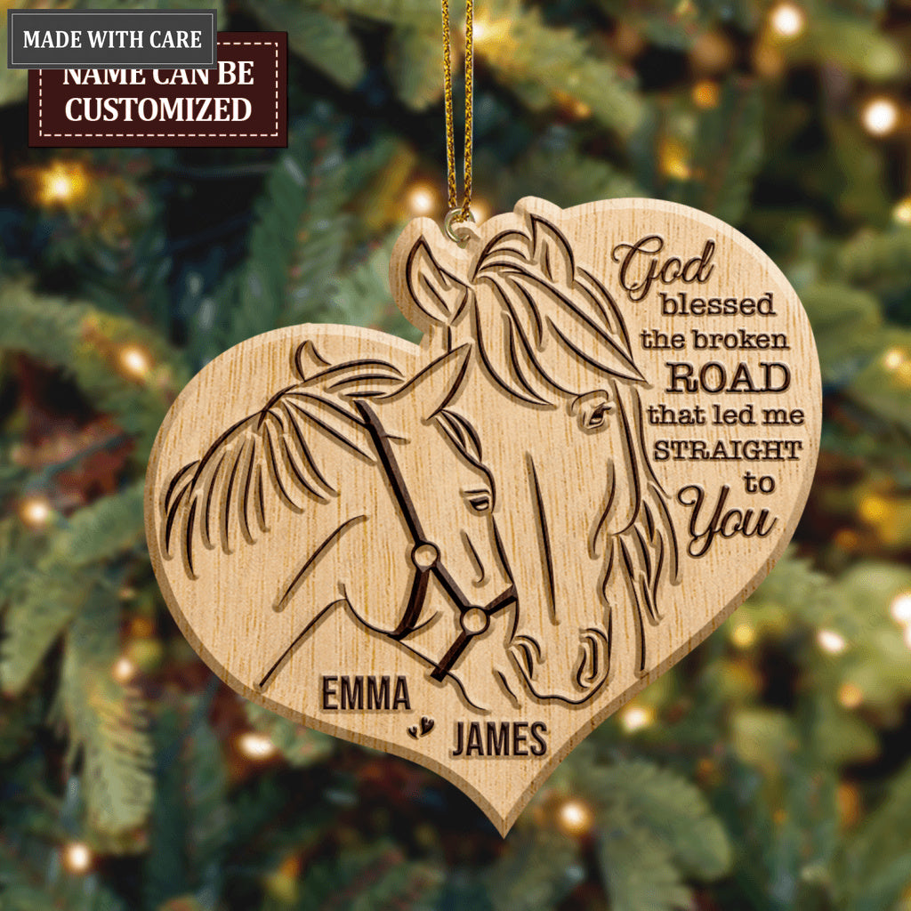 Farm Love Horse Couple God Blessed Personalized Wood Engraved Ornaments