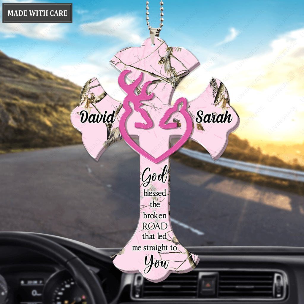 Deer Couple Cross God Blessed Personalized Ornament