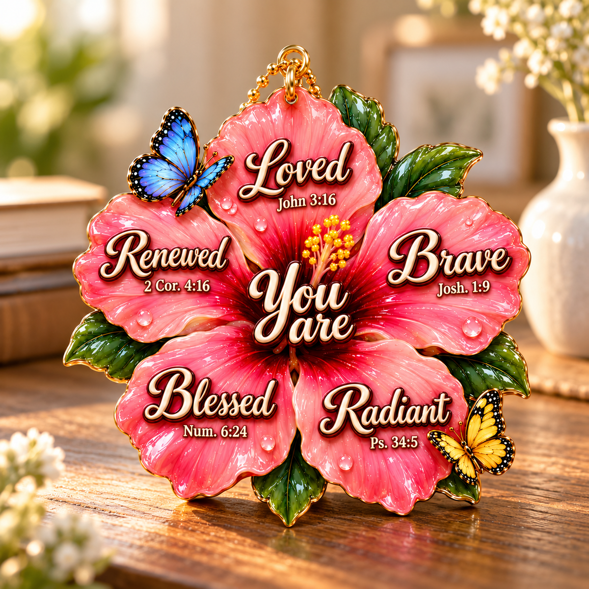 God Says You Are 3D Hibiscus Flower Ornament – Christian Faith Gift