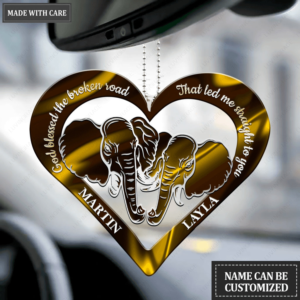 Elephant Couple God Blessed Personalized Ornament