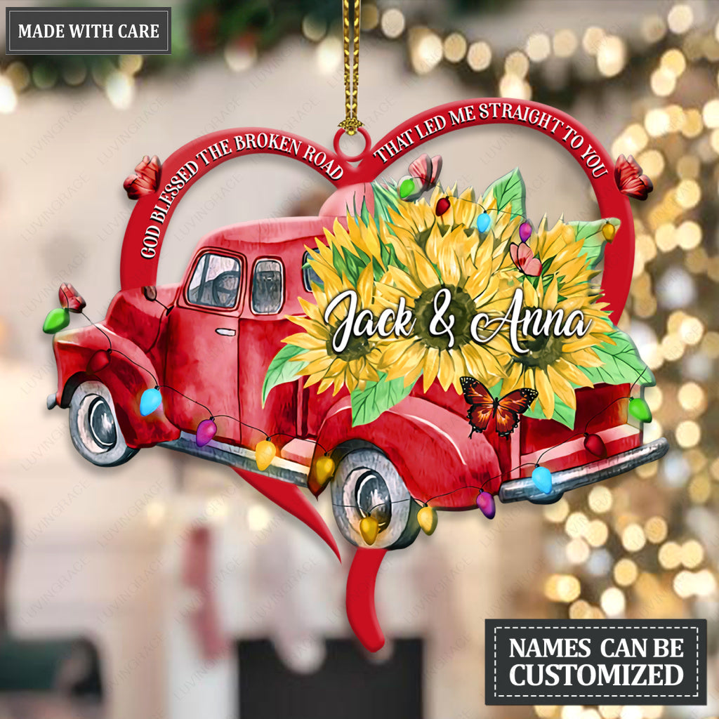 Sunflower Car With Heart God Blessed Personalized Ornament