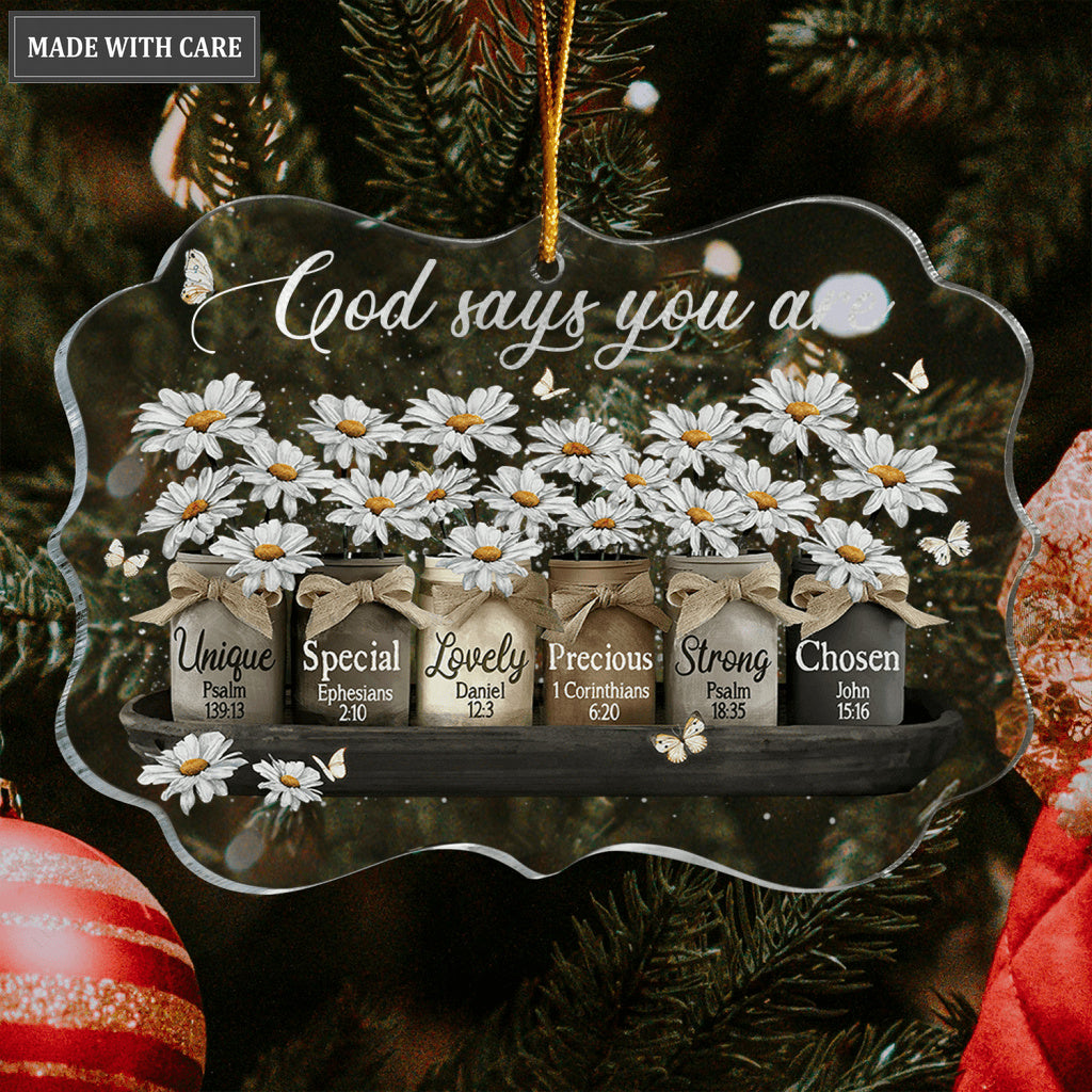 Daisy Mason Jar God Says You Are Transparent Ornament