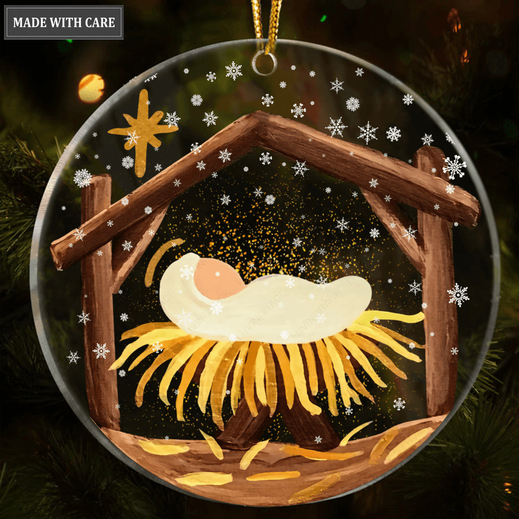 Snow Nativity Christmas Transparent Ornament