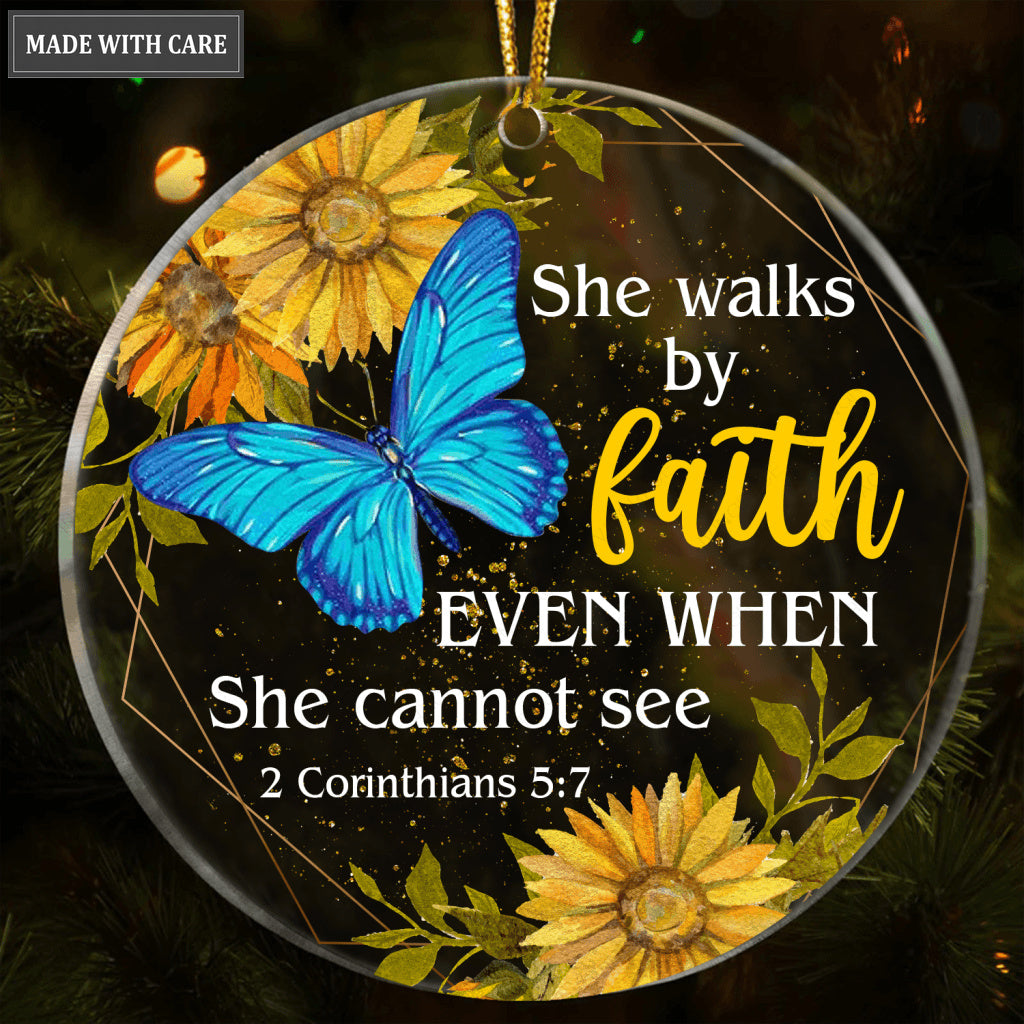 Sunflower Blue Butterly Walk By Faith Transparent Ornament