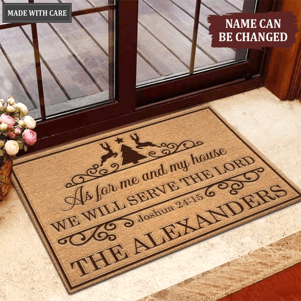 Vintage Christmas Reindeer As For Me And My House Personalized Doormat