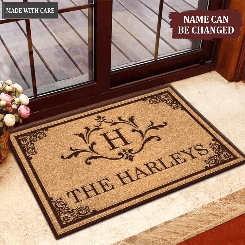 Vintage Monogram Frame Family Name Personalized Doormat