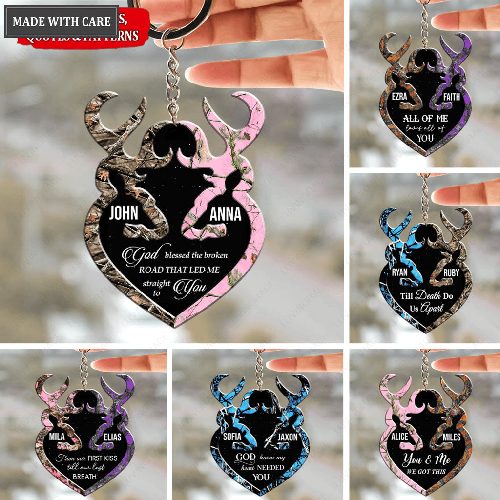 Camo Pattern Deer Couple Personalized Keychain
