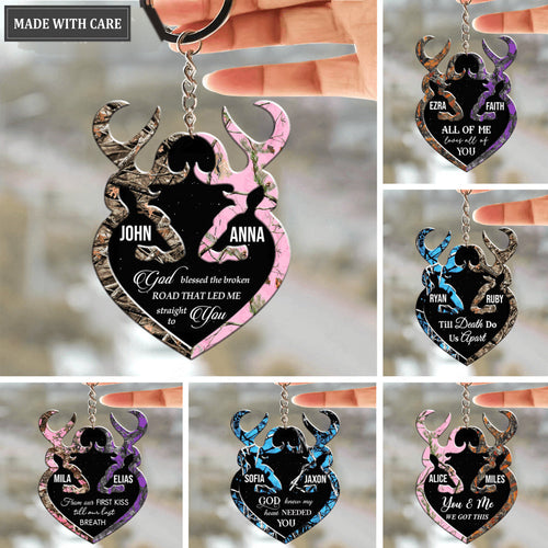 Camo Pattern Deer Couple Personalized Keychain