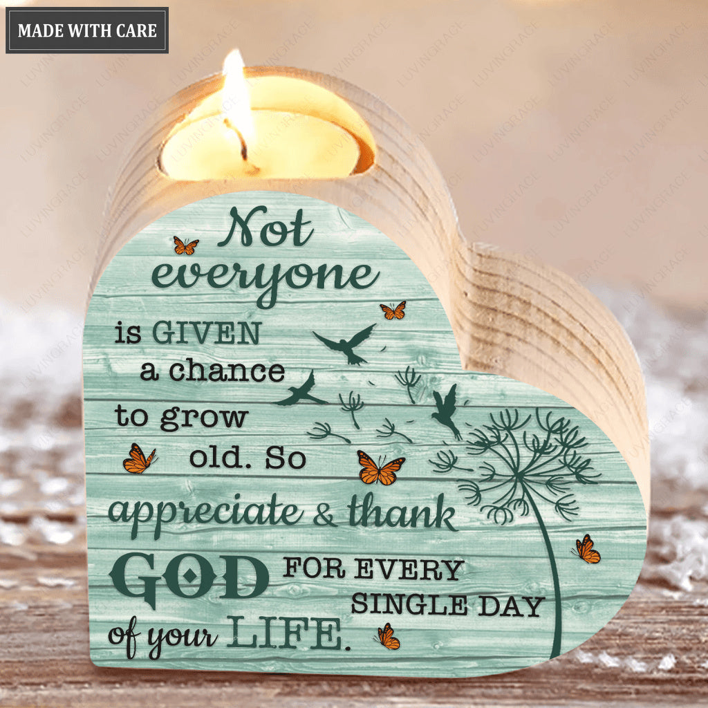Blue Wood Dandelion Bird And Butterfly Thank God Every Day Candle Holder