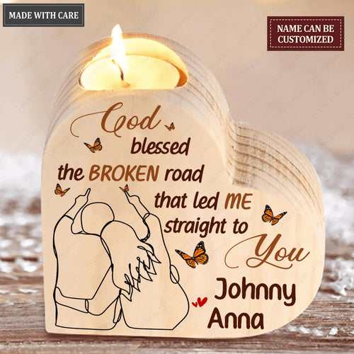 Butterfly Couple Line Art God Blessed Personalized Candle Holder
