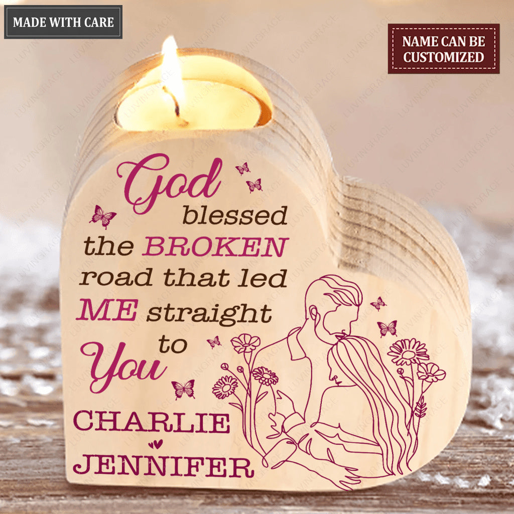Floral Couple Line Art God Blessed Personalized Candle Holder