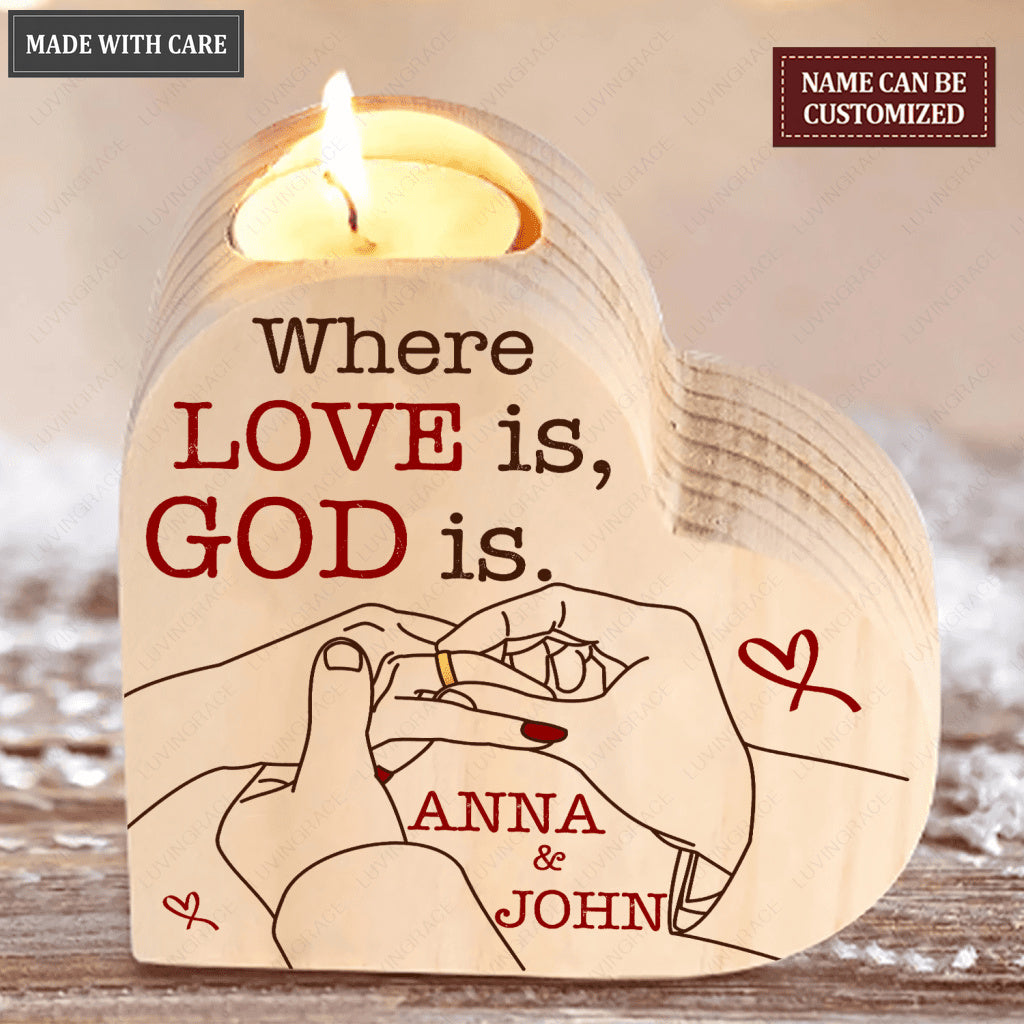 Heart Couple Wearing Ring God Blessed Personalized Candle Holder
