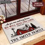 Vintage Red Farmhouse As For Me And My House Personalized Doormat