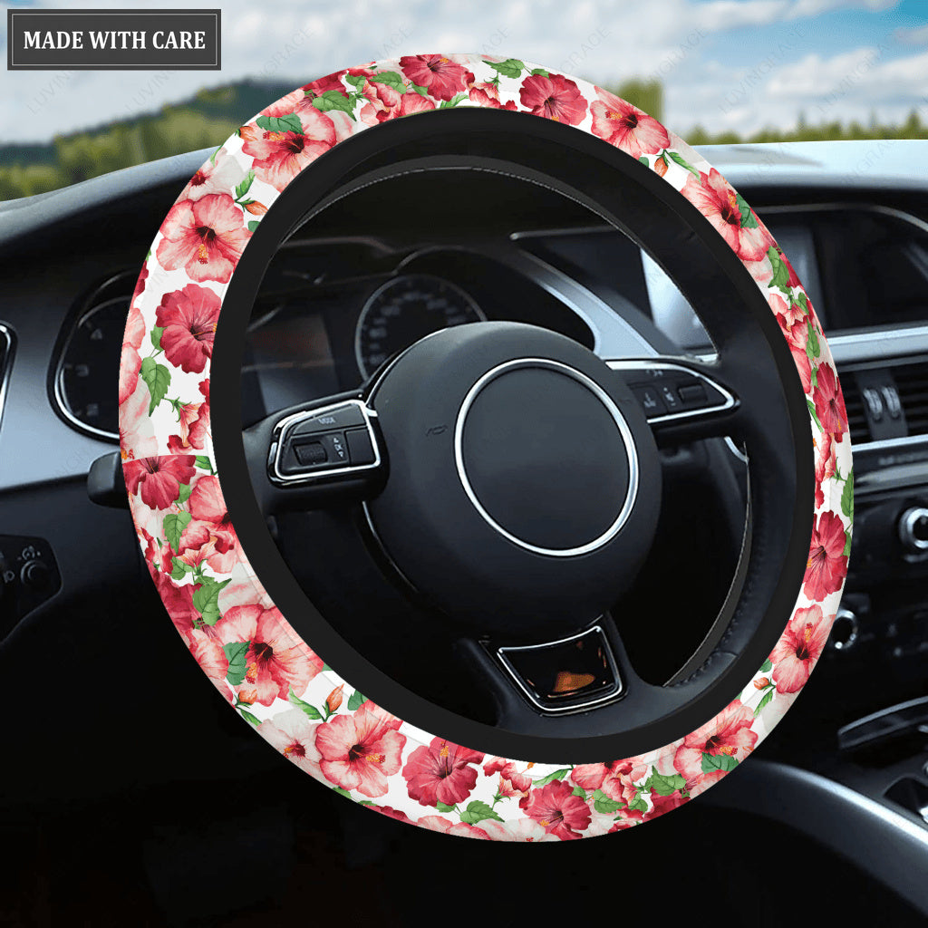 Beautiful Pink Hibiscus Car Steering Wheel Cover