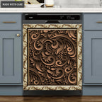 Kitchen Dishwasher Magnet Cover Beautiful Dark Floral Engraved Design