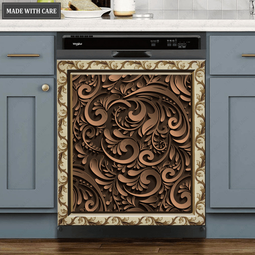 Kitchen Dishwasher Magnet Cover Beautiful Dark Floral Engraved Design