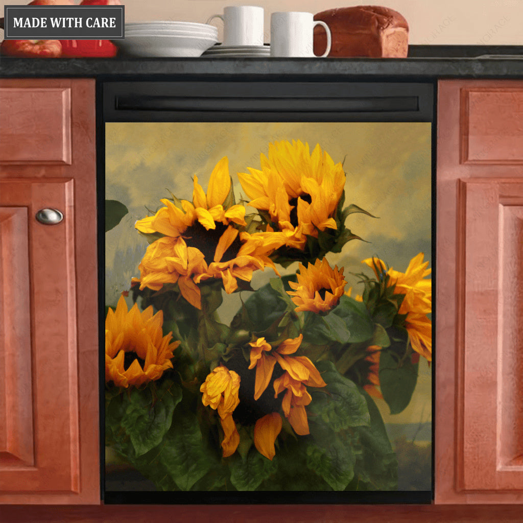 Kitchen Dishwasher Magnet Cover Beautiful Vintage Sunflower