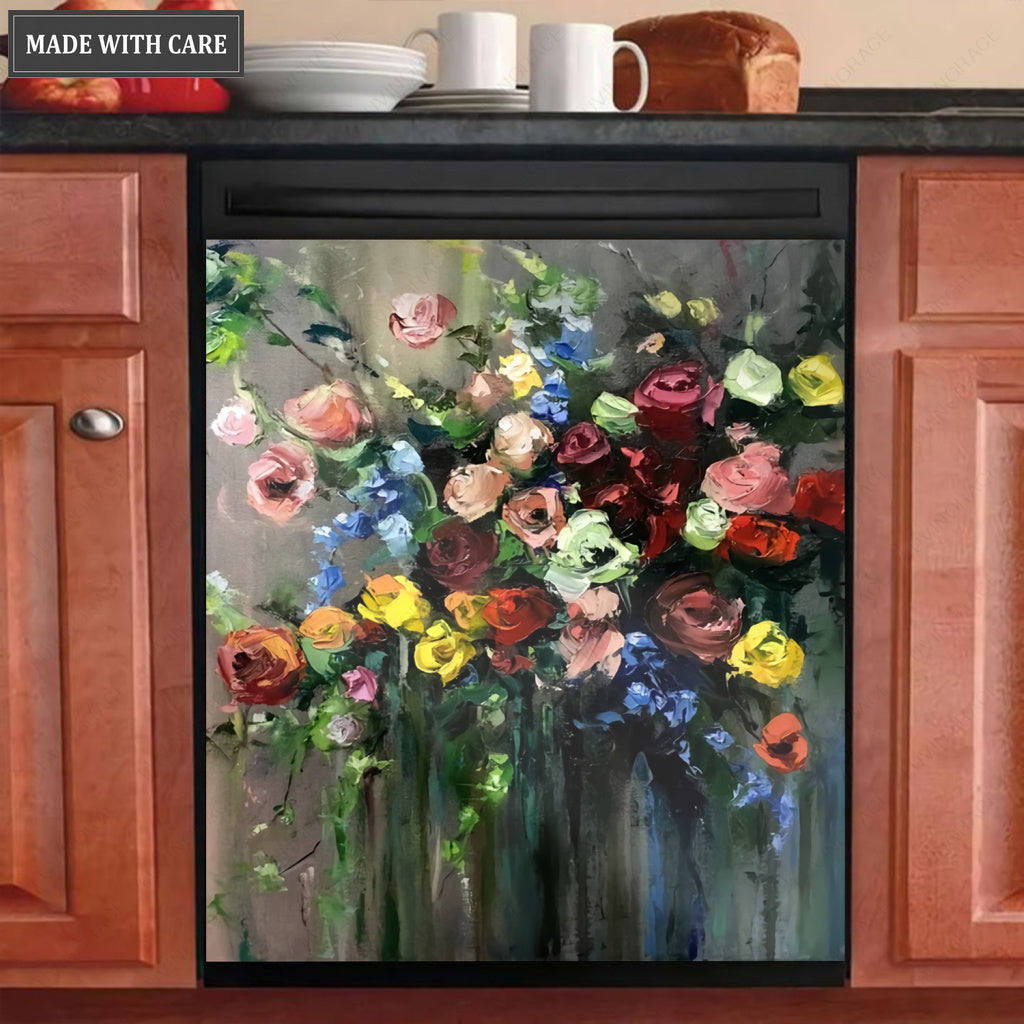 Kitchen Dishwasher Magnet Cover Colorful Flowers