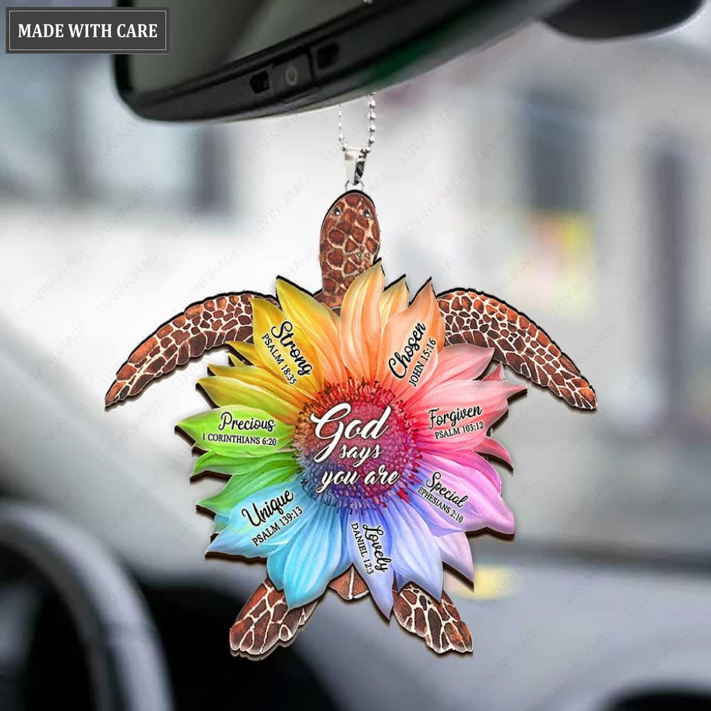 Rainbow Sunflower Turtle Ornament