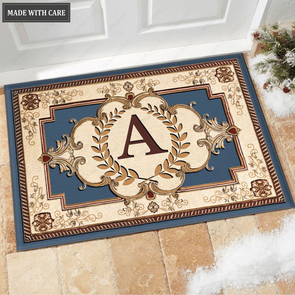 Luvingrace M10 Vintage Monogram The First Letter of Family Name Personalized Doormat