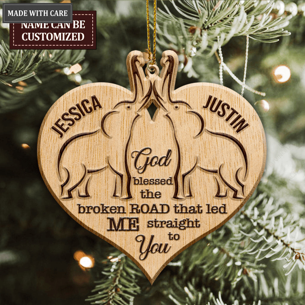 Heart Elephant Couple God Blessed Personalized Wood Engraved Ornaments