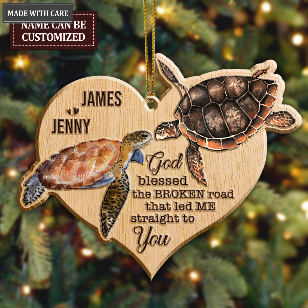 Sea Turtle Couple God Blessed Personalized Wood Engraved Ornaments