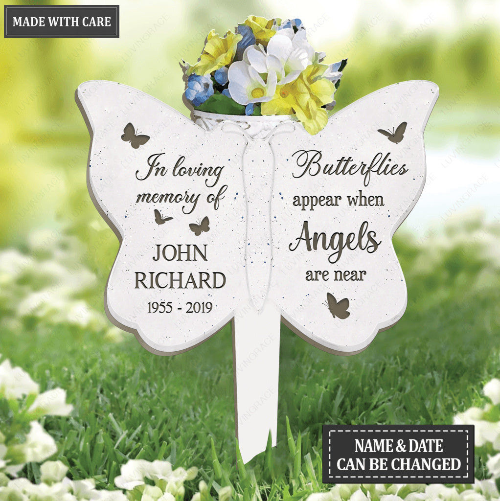 Personalized Butterfly Flower Pot Memorial Plaque Stake