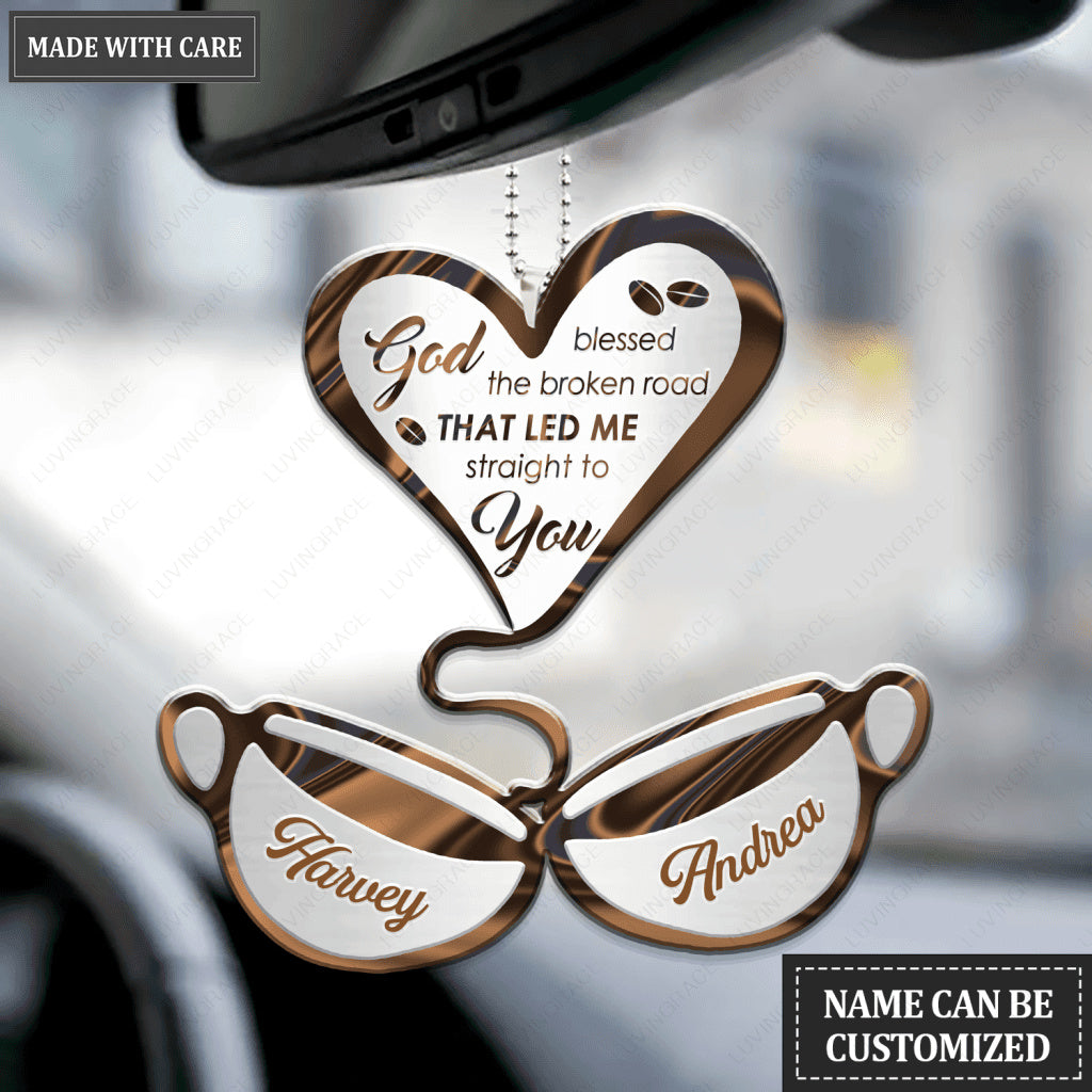 Coffee Cup Couple God Blessed Personalized Ornament