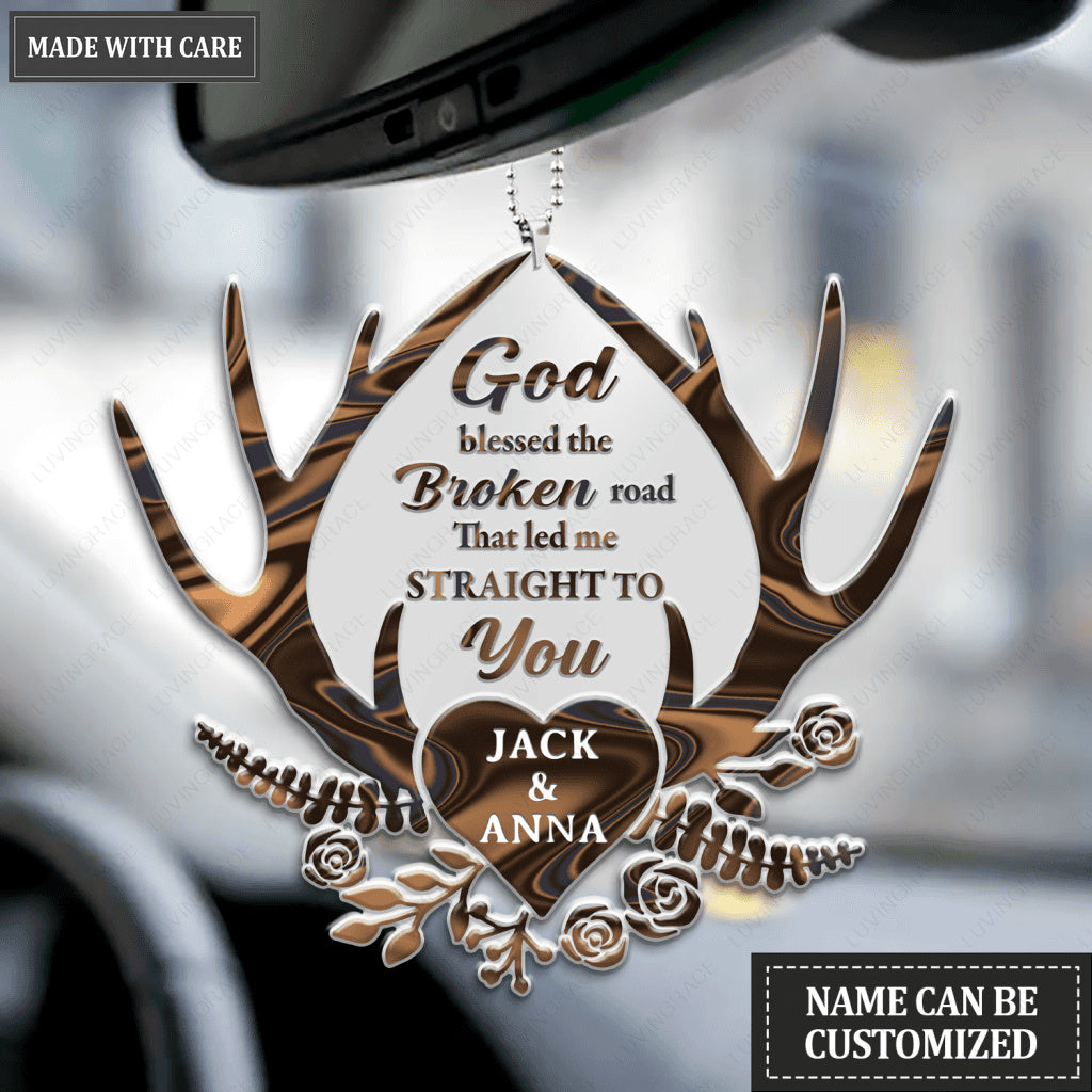 Deer Antler With Heart God Blessed Personalized Ornament