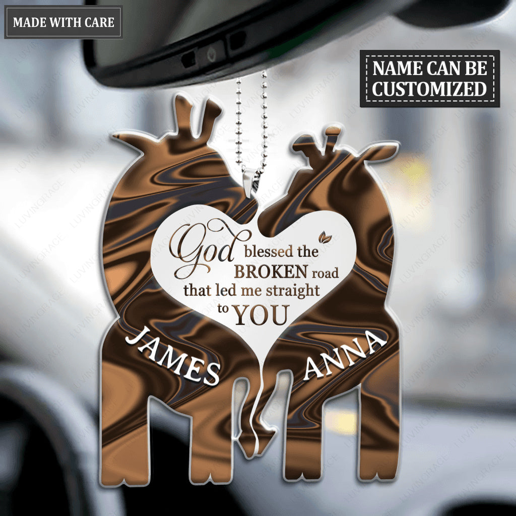 Giraffe Couple God Blessed Personalized Ornament